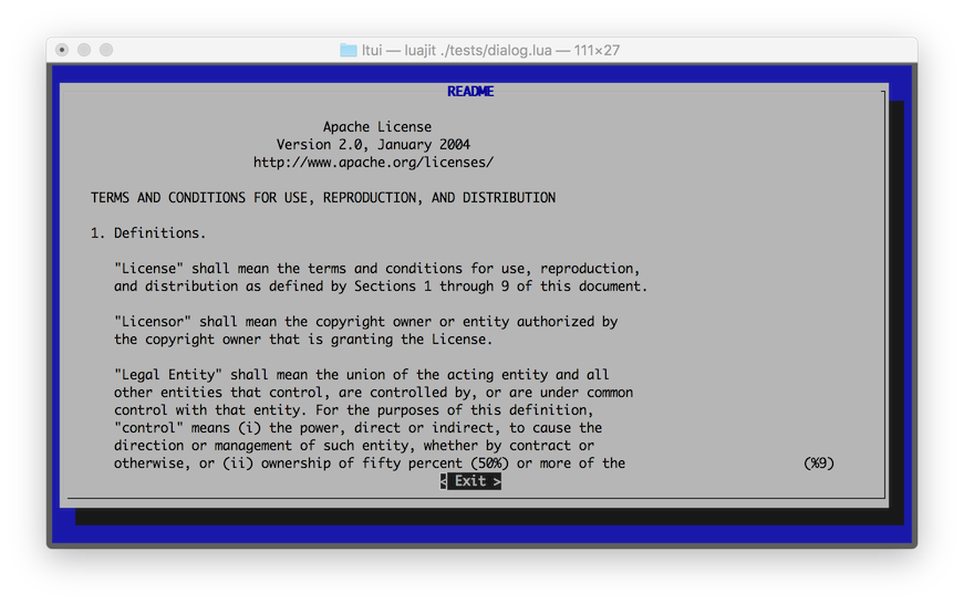 LTUI v1.1, 基于 lua 的跨平台字符终端 UI 界面库